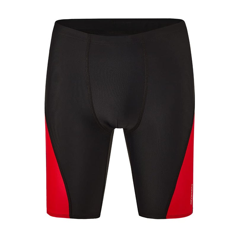DEVOROPA Boys' Swim Jammers Youth Competitive Swim Team Suit Quick Dry Athletic Swimming Shorts UPF 50+ Black/Red S - Image 2