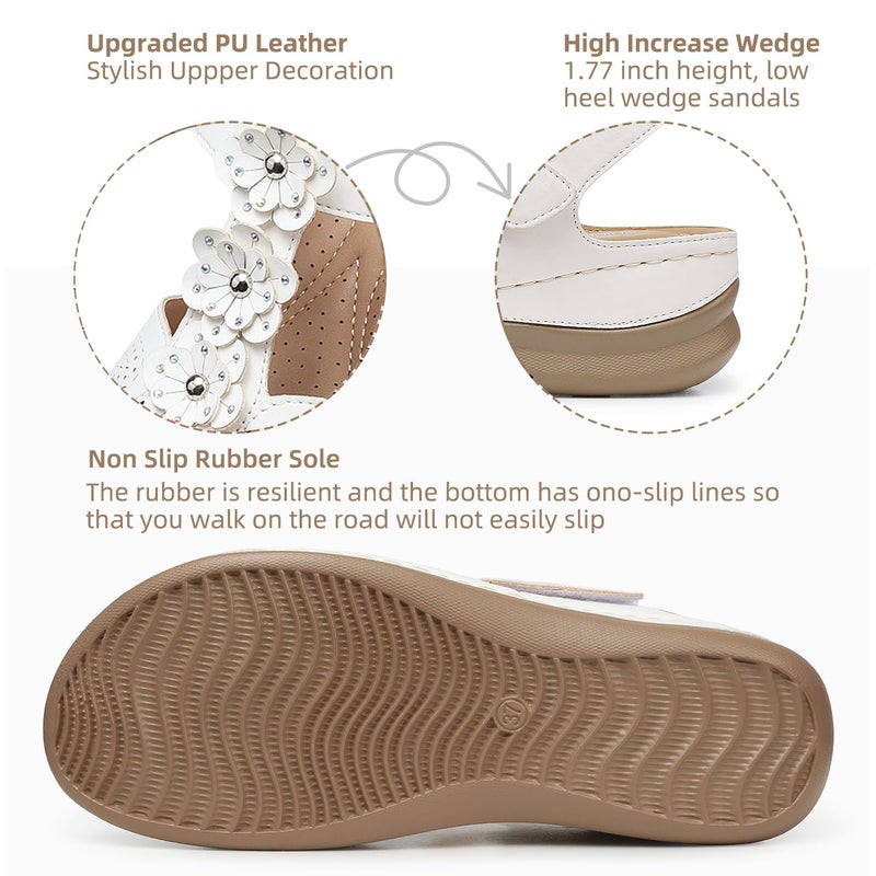 SHIBEVER Wedge Sandals for Women Dressy: White Size 8 Low Summer Platform Comfort Dress Sandal - Comfortable Walking Sandals - Ankle Strap Flat Womens Sandal - Image 5
