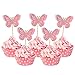 HOKPA Butterfly Cupcake Toppers 24 PCS Pink Paper Bamboo Party Decoration Kids Birthday Baby Shower Wedding Anniversary NonEdible - Image 3