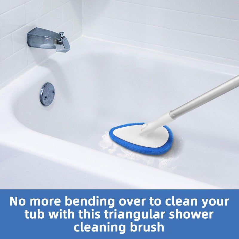 Qaestfy Shower Bathtub Tub Tile Scrubber Cleaning Brush with 51'' Handle, 5 Non-Scratch Scouring Pads, Adjustable Long Handled Scrub Brush for Cleaning Shower Bathroom Vessel Sinks Toilet Wall Floor - Image 5