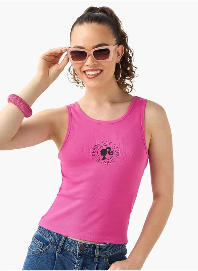 اس بي كاركترز Barbie Print Tank Top with Round Neck