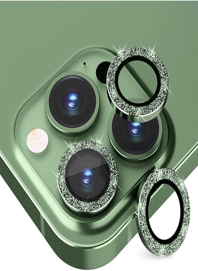 Suoman - Suoman 3-Pack for iPhone 13 Pro 6.1 inch / 13 Pro Max 6.7 inch Camera Lens Protector, with iPhone 13 Pro Max/iPhone 13 Pro [Glitter diamonds] Camera Cover Circle Tempered Glass - Green - Image 1