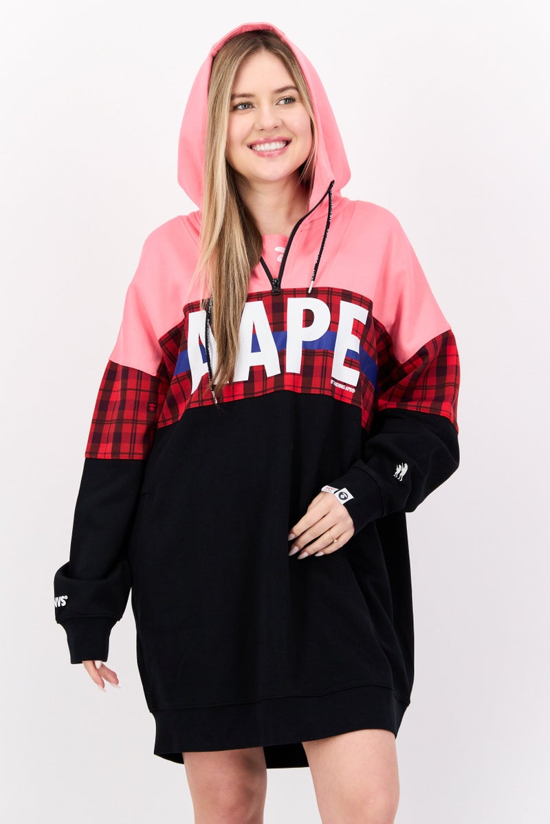 Aape By A Bathing Ape Women Hooded Long Sleeves Brand Logo Sweater Dress, Black - Image 1