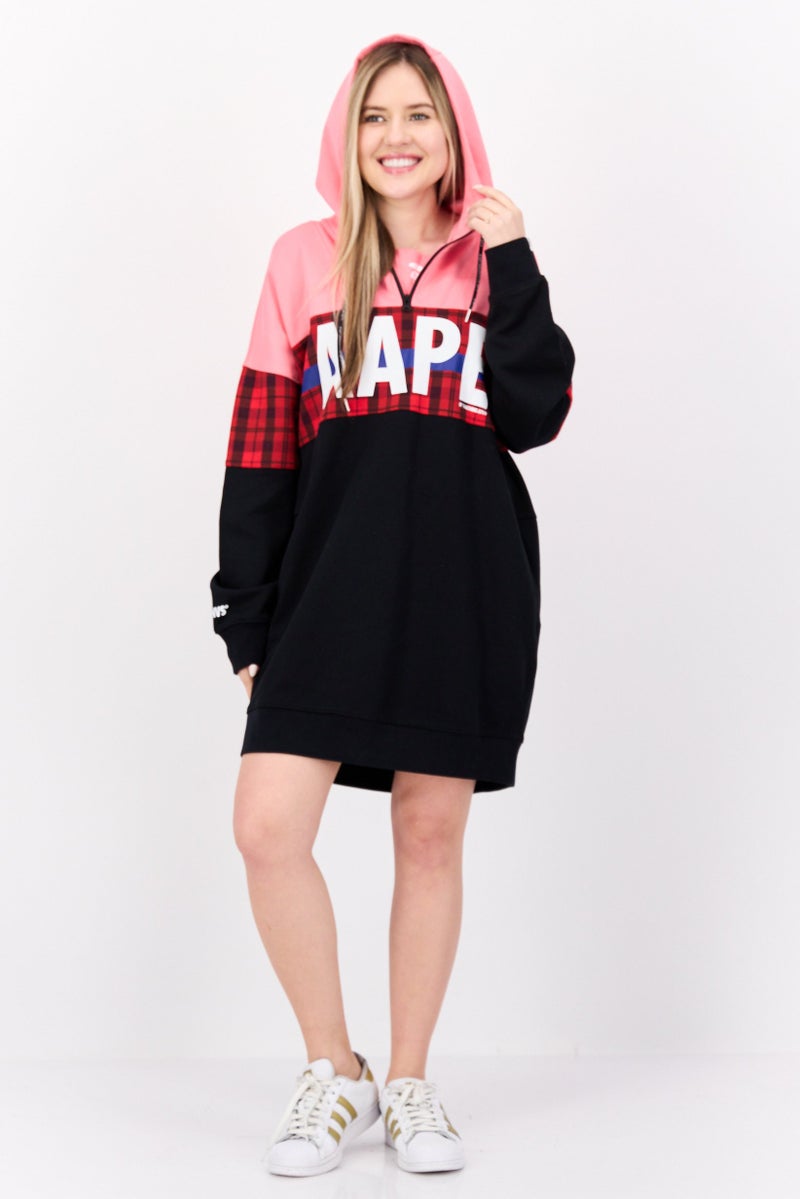 Aape By A Bathing Ape Women Hooded Long Sleeves Brand Logo Sweater Dress, Black - Image 4