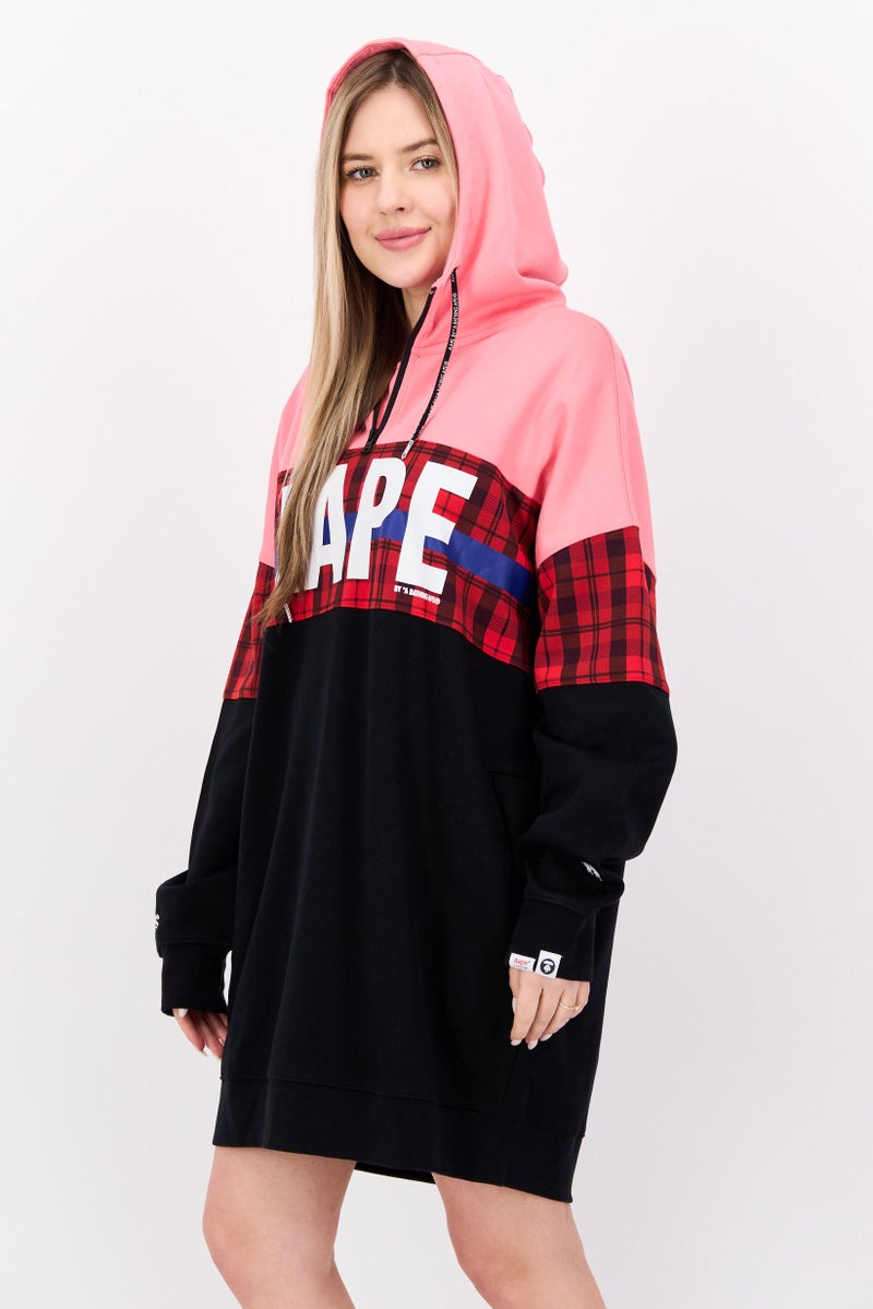 Aape By A Bathing Ape Women Hooded Long Sleeves Brand Logo Sweater Dress, Black - Image 2