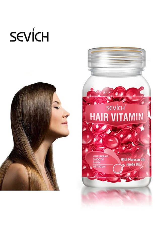 Sevich Hair Treatment Serum Oil Capsules 30 Pcs, Conditioning Repair and Moisturizing, Formula with Argan Jojoba Oils and Vitamins, Healthier, Smooth, Silky, Hair Repair Smooth Shiny, Hair Care, Red - Image 1