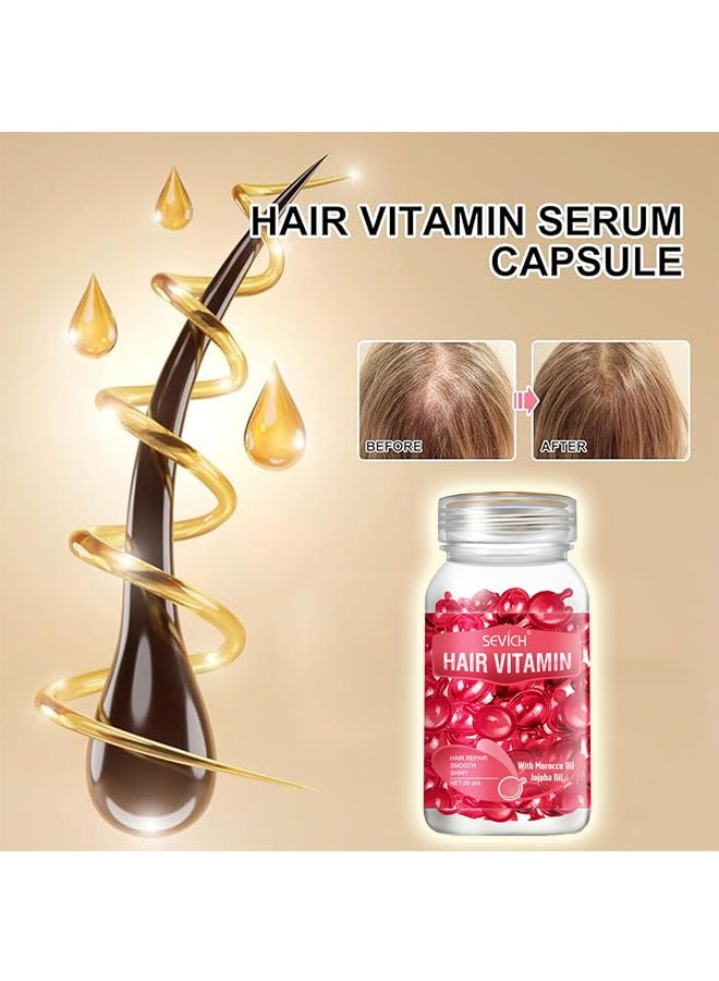 Sevich Hair Treatment Serum Oil Capsules 30 Pcs, Conditioning Repair and Moisturizing, Formula with Argan Jojoba Oils and Vitamins, Healthier, Smooth, Silky, Hair Repair Smooth Shiny, Hair Care, Red - Image 5