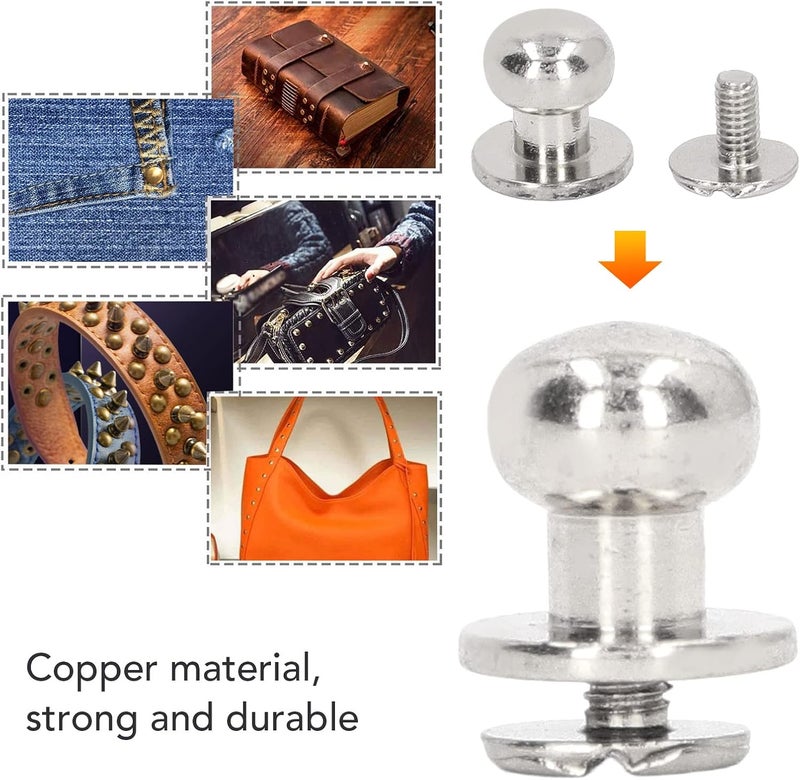 Monk Rivet High Gloss Smoother 10x8mm, Copper Leather Rivet Fastener, 200 Sets Exquisite Workmanship Metal Studs for DIY Clothing Bags Shoes Wardrobes (Silver) - Image 4