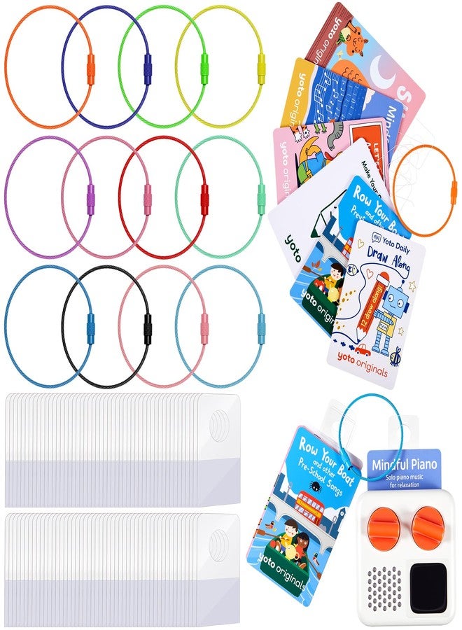 Shimeyao Card Holder Compatible with Yoto, Card Rings and Tabs, 100 Pcs Clear Self Adhesive Tabs with 12 Pcs Multicolor Ring Loops, Travel Carrier for Classifying Organizing Storage - Image 1