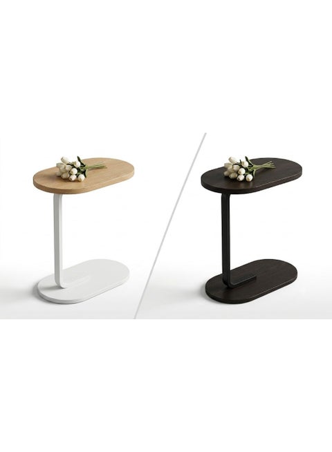 Modern C-Shaped Wooden Side Table – Ergonomic End Table for Sofa & Bed