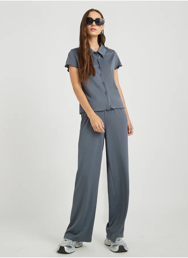 Take Two Take Two Solid Short Sleeve Shirt and Pants Co-Ords
