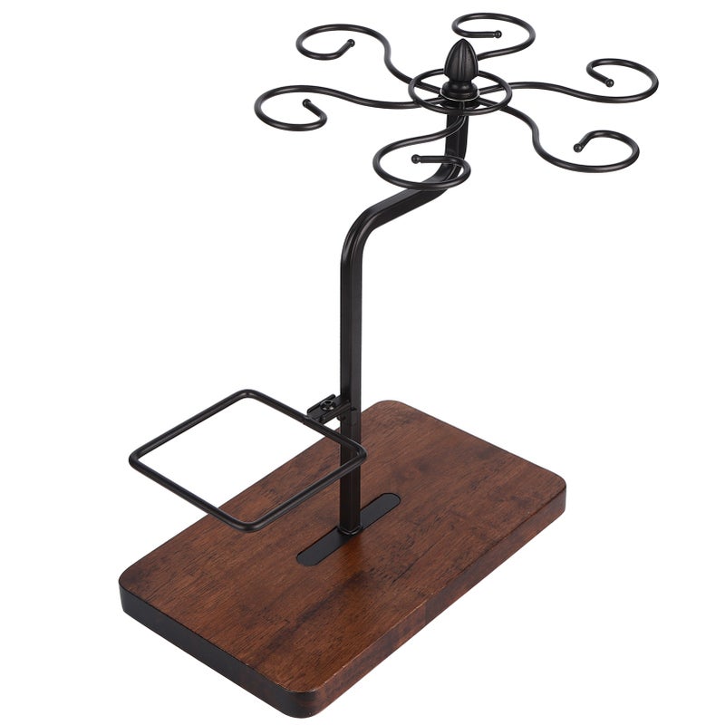 Wine Glass Holder: Black Iron & Wood Material - Rustproof Durable Goblet Drying Rack with Inverted Drain Design for Home Bar Restaurant Desktop Storage - Image 3
