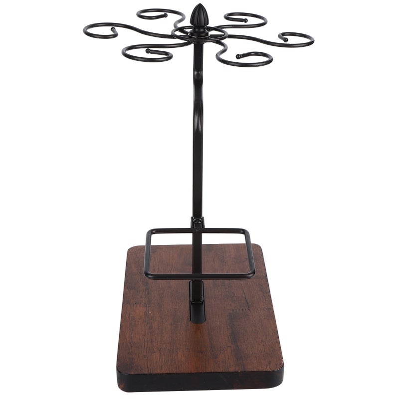 Wine Glass Holder: Black Iron & Wood Material - Rustproof Durable Goblet Drying Rack with Inverted Drain Design for Home Bar Restaurant Desktop Storage - Image 2