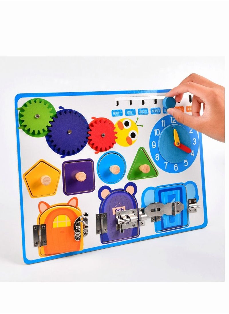 PYEBE Wooden Busy Board for Kids Montessori Toys for 2 3 4 Years Old Eduacational Activity Sensory Board Multifunctinal Learning Toys for Toddlers Age 2-4 Fine Motor Skill 