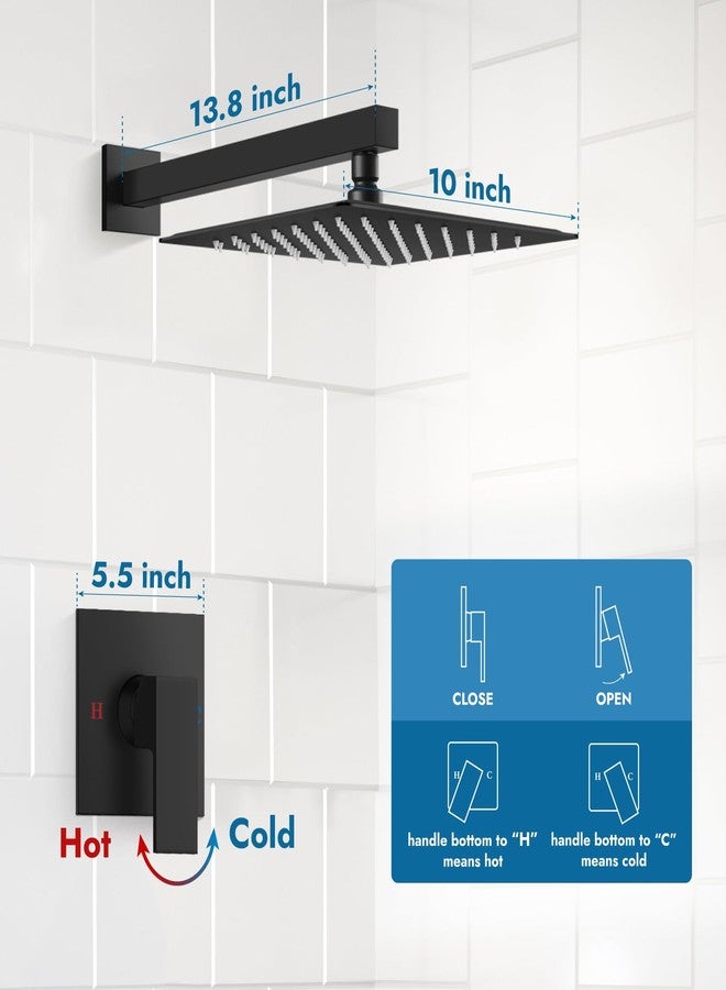 Cinwiny Shower Faucet Set,Shower Head and Handle Set with Valve,Single Handle,Wall Mount 10 Inch Showerhead for Modern Bathroom,Matte Black - Image 5