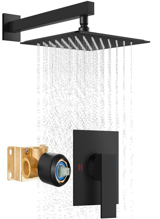 Cinwiny Shower Faucet Set,Shower Head and Handle Set with Valve,Single Handle,Wall Mount 10 Inch Showerhead for Modern Bathroom,Matte Black - Image 1
