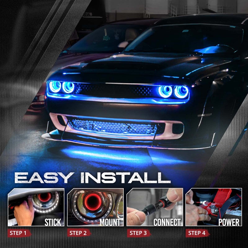 OPT7 Aura Halo Lights DRL for 2008-2023 Dodge Challenger with Remote Control, RGB Multicolor LED Neon Lighting Kit, Demon Eye, Angel Eye, Headlight Accessories, Easy Installation, Car Decor Assemblies - Image 5