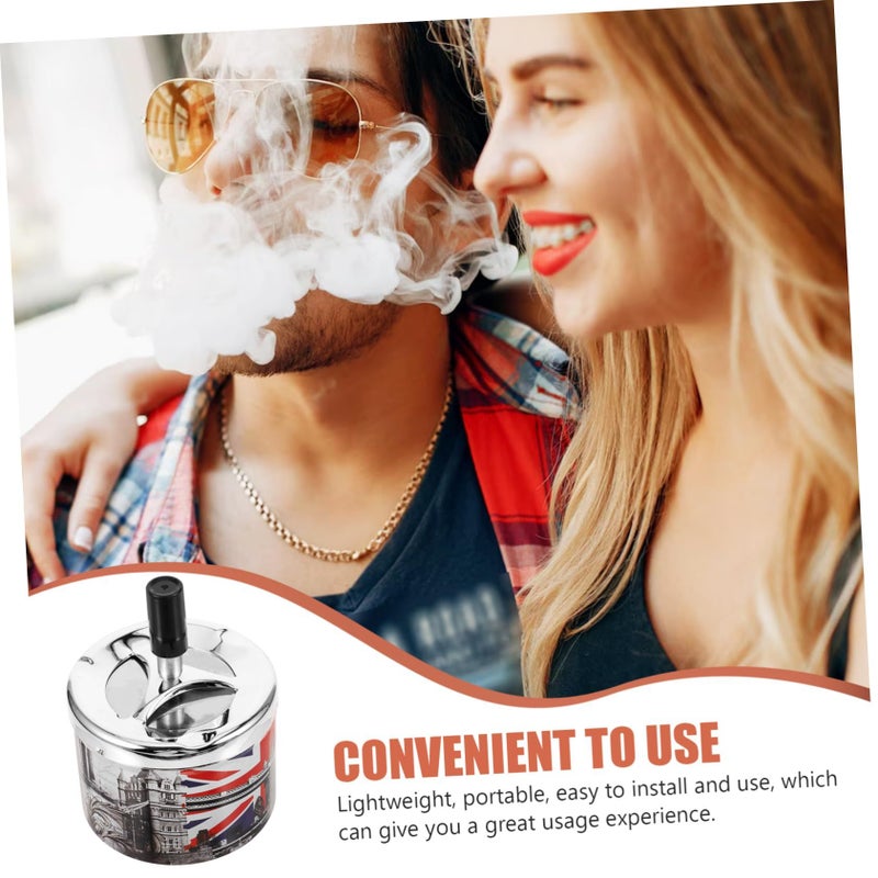 Stainless Steel Rotating Lid Ash Tray Self Extinguishing Windproof Outdoor - Image 4