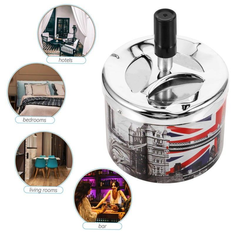 Stainless Steel Rotating Lid Ash Tray Self Extinguishing Windproof Outdoor - Image 5