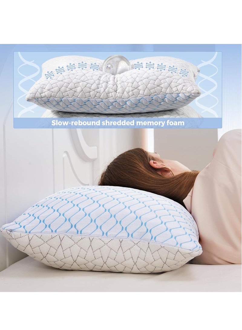 puredown King Size Pillows Set of 2, Shredded Memory Foam Pillows, Cooling Pillows King 2 Pack, Foam Pillow for Sleeping, Adjustable Firm Bed Pillow for Side, Back and Stomach Sleepers (King) - Image 3