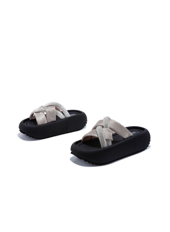 SAFIYA Saturday Beach Sandals Women 2025 Summer Fashion Rhinestone Versatile Platform Resort Style Flip-flops - Image 2