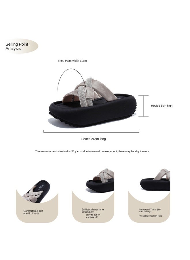SAFIYA Saturday Beach Sandals Women 2025 Summer Fashion Rhinestone Versatile Platform Resort Style Flip-flops - Image 3