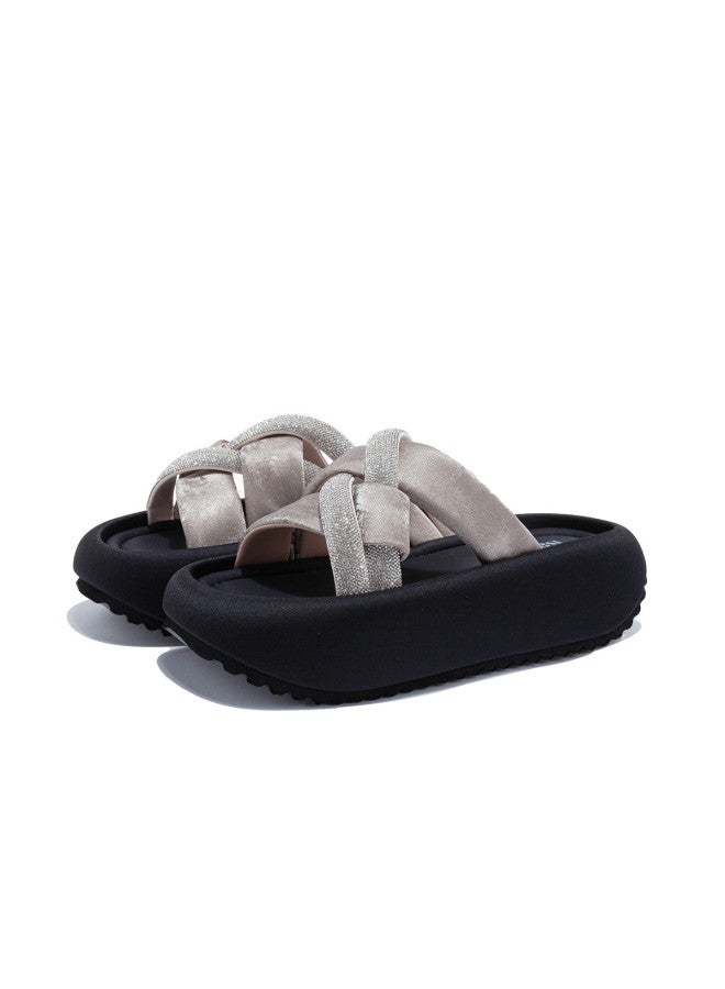 SAFIYA Saturday Beach Sandals Women 2025 Summer Fashion Rhinestone Versatile Platform Resort Style Flip-flops - Image 5