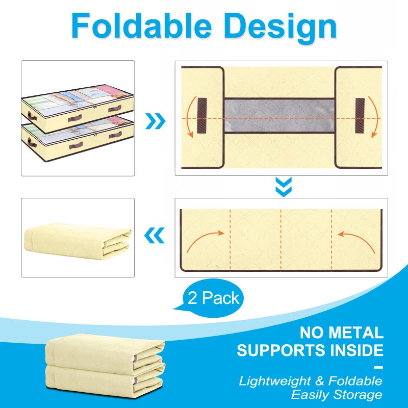 Budding Joy 6 Pack 90L Under bed Storage Containers Organizer Large Capacity Underbed Clothes Storage Bins Organization and Storage Bedroom Foldable Storage Bags with Clear Window Beige - Image 5
