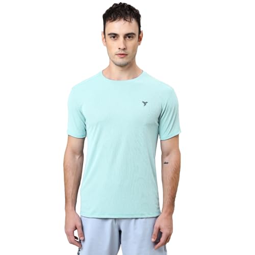 TECHNOSPORT Men Polyester Slim Fit Crew Neck Half Sleeve Solid T-Shirt for Running,Sports & Gym - (MTOR10BLT_Blue Light_XL) - Image 1