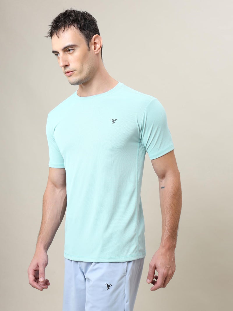 TECHNOSPORT Men Polyester Slim Fit Crew Neck Half Sleeve Solid T-Shirt for Running,Sports & Gym - (MTOR10BLT_Blue Light_XL) - Image 5