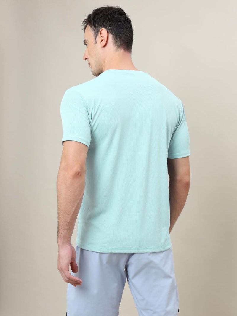 TECHNOSPORT Men Polyester Slim Fit Crew Neck Half Sleeve Solid T-Shirt for Running,Sports & Gym - (MTOR10BLT_Blue Light_XL) - Image 2