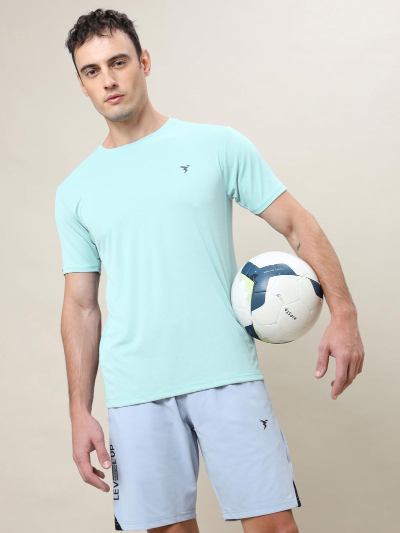 TECHNOSPORT Men Polyester Slim Fit Crew Neck Half Sleeve Solid T-Shirt for Running,Sports & Gym - (MTOR10BLT_Blue Light_XL) - Image 3