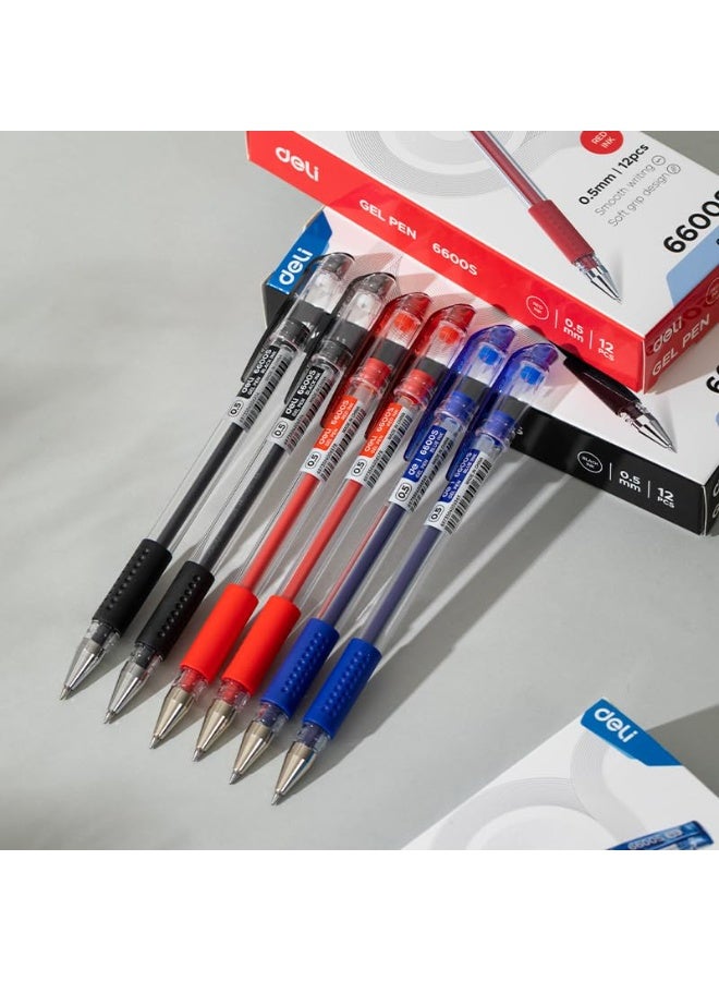 ديلي قلم جل ديلي E6600S حبر أزرق 0.5 مم رأس دقيق كتابة ناعمة للاستخدام المكتبي – عبوة 12 قلم - Image 1