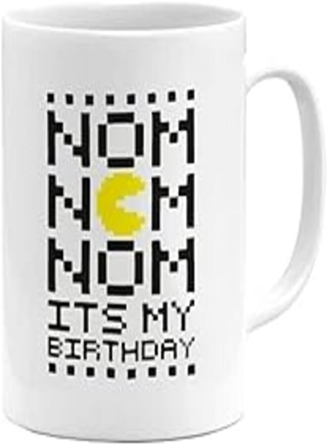 RYN PRINTED DESIGN Nom Nom Pacman Printed Coffee Mug White/Black/Yellow 11ounce
