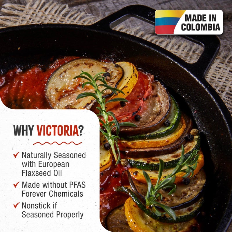 Victoria Cast Iron Round Skillet with Double Loop Handles, Made in Colombia, 10 Inches - Image 2