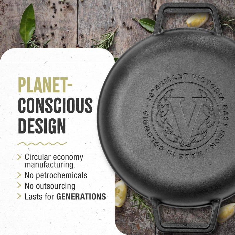 Victoria Cast Iron Round Skillet with Double Loop Handles, Made in Colombia, 10 Inches - Image 5