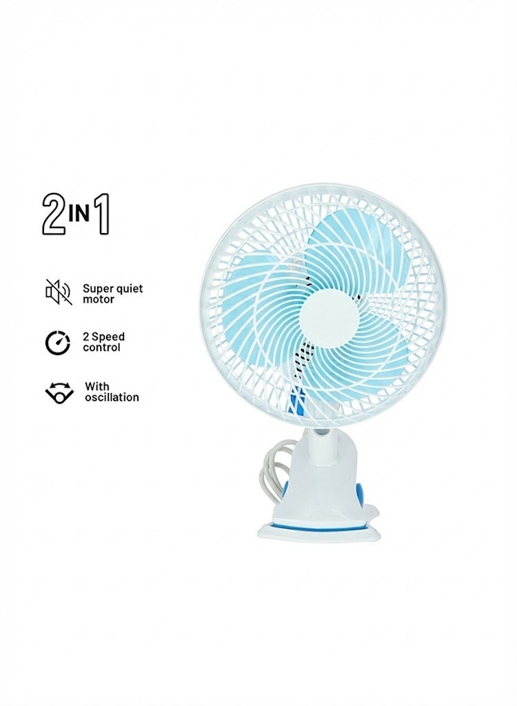 Table fan with two speed settings, featuring static and vibration/rotation functions. - Image 1