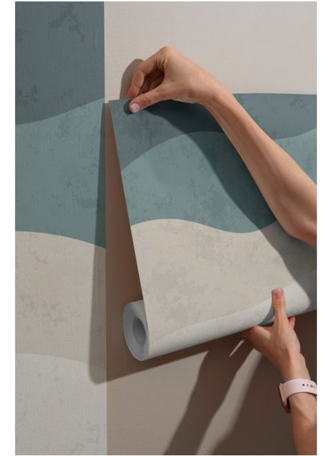 Minimalist Curve Shape With Grunge Texture Fabric Wallpaper Covers An Area ​​Up To 4.2Mx3M With Adhesive  And Smoothing Tool