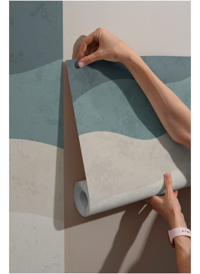 Home Gallery - Minimalist Curve Shape With Grunge Texture Fabric Wallpaper Covers An Area ​​Up To 4.2Mx3M With Adhesive  And Smoothing Tool - Image 1