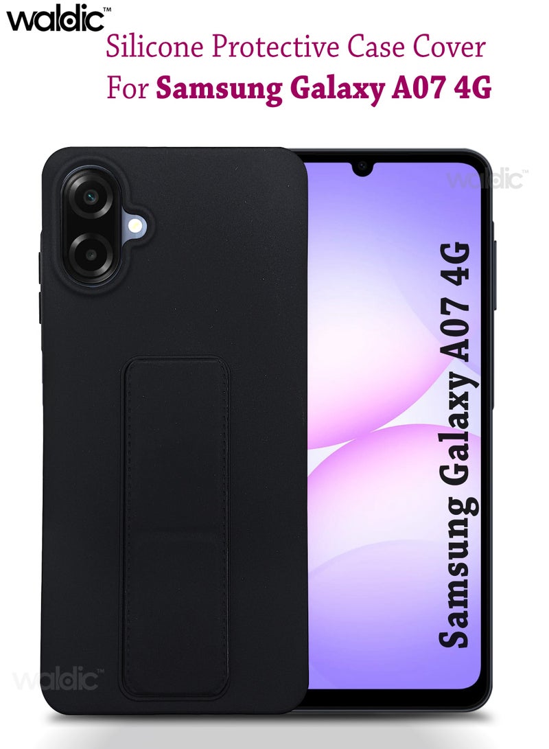 Waldic Samsung Galaxy A07 4G HAND HOLDER | Premium Soft Silicone Magnetic Hand Grip Case Cover Designed for Samsung Galaxy A07 4G | Samsung Galaxy A07 4G Case Camera and Drop Protection Thin Protective Back Cover Case for Samsung Galaxy A07 4G - Black - Image 1