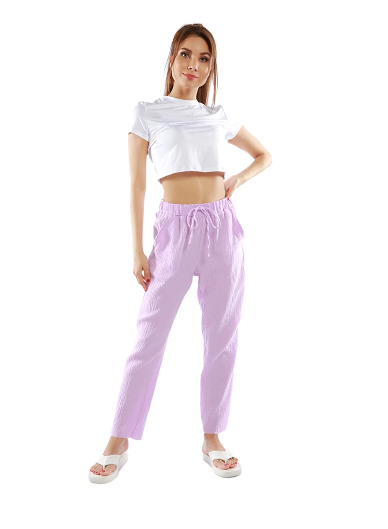 London Rag Light Purple Drawstring Narrow Bottom Summer Pants.
