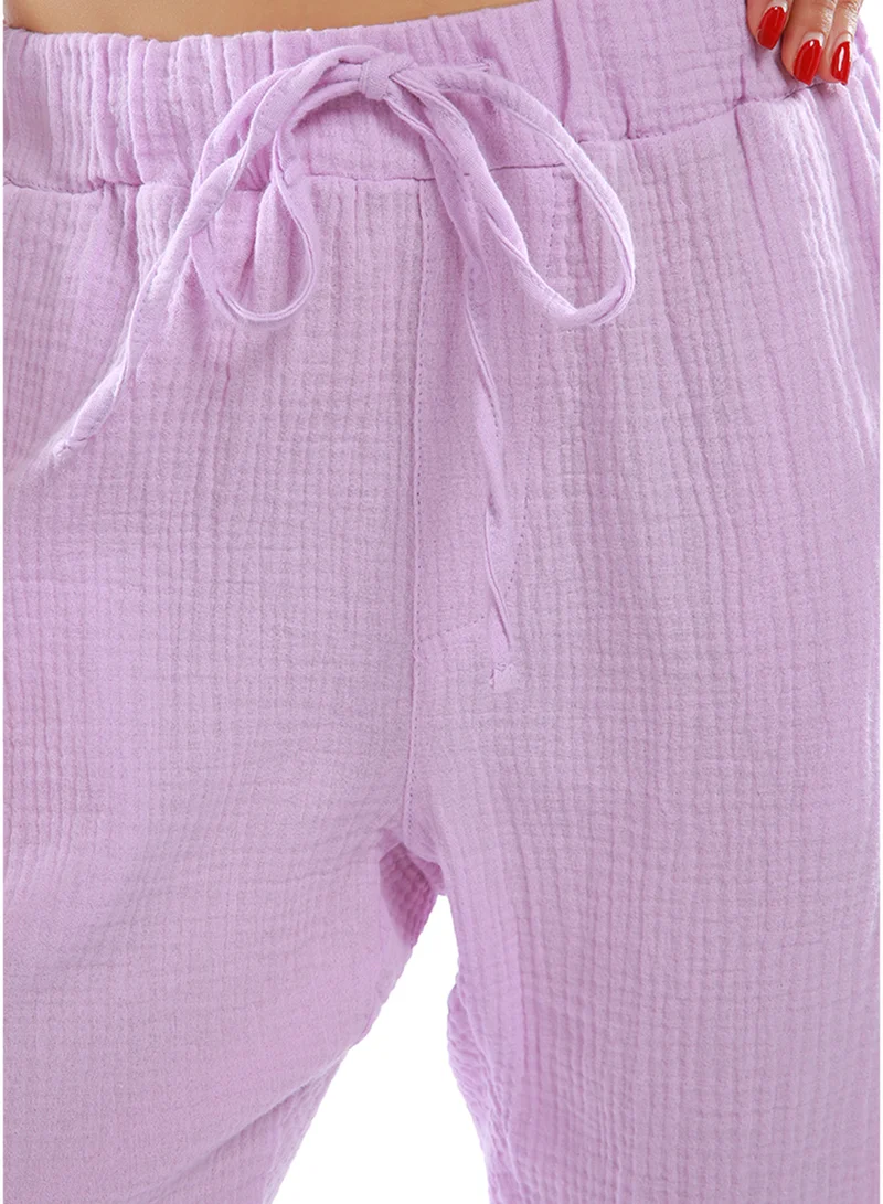 London Rag Light Purple Drawstring Narrow Bottom Summer Pants.