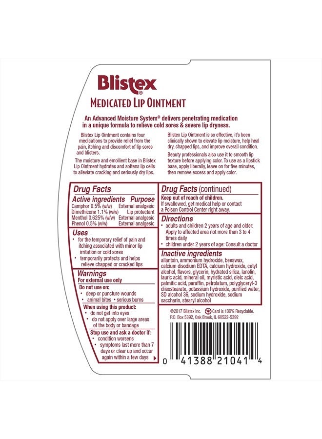Blistex Medicated Lip Ointment, 0.35 Ounce Tube, Pack of 12 – Relieves Cold Sores & Helps Heal Dry Chapped Lips, Pain Relief from Lip Sores & Blisters, Healing Ointment - Image 2