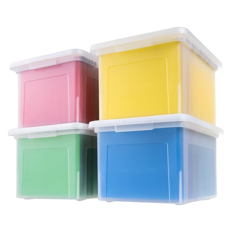 IRIS IRIS USA File Box Plastic File Organizer with Lids for LetterLegal File Portable Document Box For Moving Storage Bin with Durable and Secure Lid Stackable Nestable BPAFree Clear 35 Qt 4 Pack