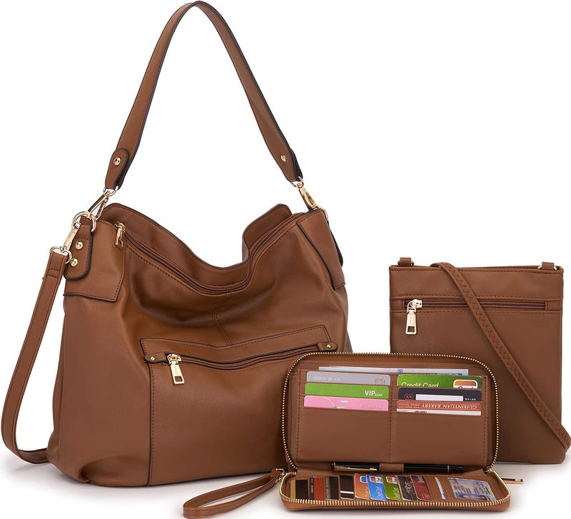 Idesort Large Crossbody Bags Ladies Shoulder Handbags Purse and Wallet Set for Women Totes Hobo Purses Brown - Image 1