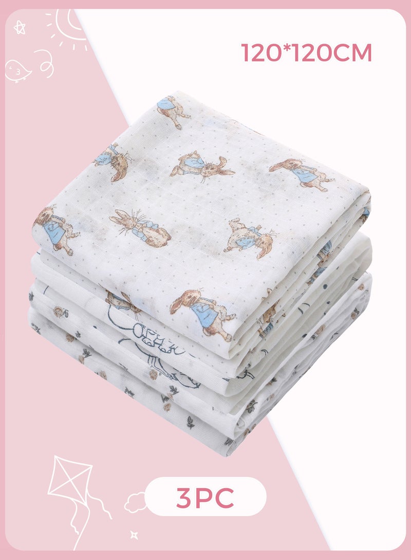 Miracle Baby 3 PCS Set Bamboo Cotton Baby Swaddle Blanket Newborn Blanket wrap Soft Baby Burp Cloth Breathable Baby Blankets for Girls and Boys 120x120cm - Image 1