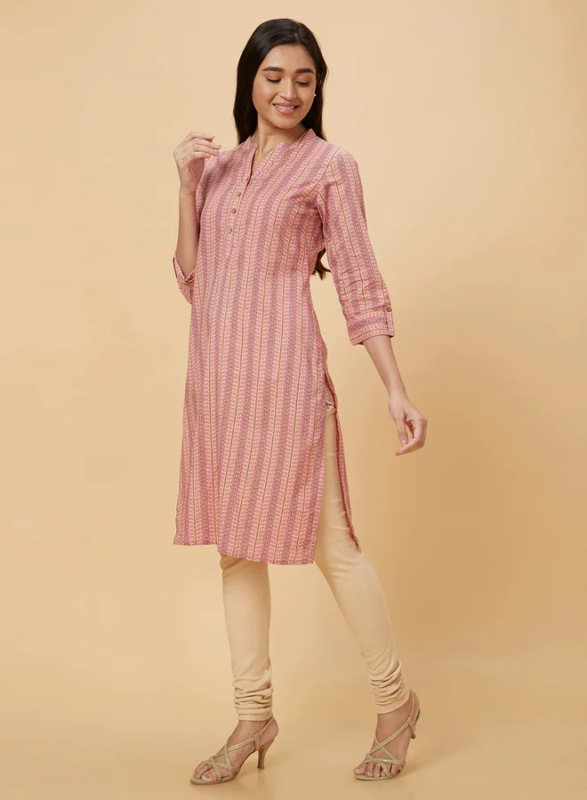globus Globus Women Pink Printed Straight Kurta