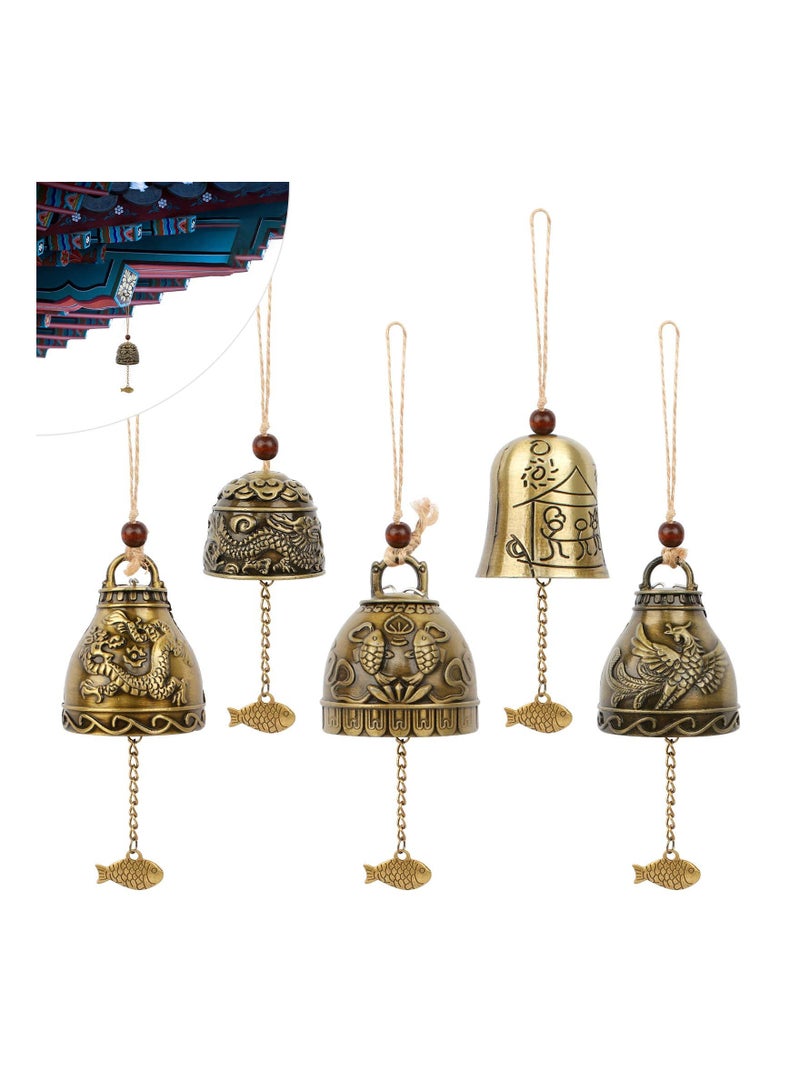 Zikra 5 Pieces Hanging Charm Wind Chime, Chinese Feng Shui Bell Vintage Fengshui Wind Chimes Wind Chime Lucky Bell Wind Chime Metal Wind Chime Good Luck Blessing Wind Chime  for Home Garden Decor - Image 1