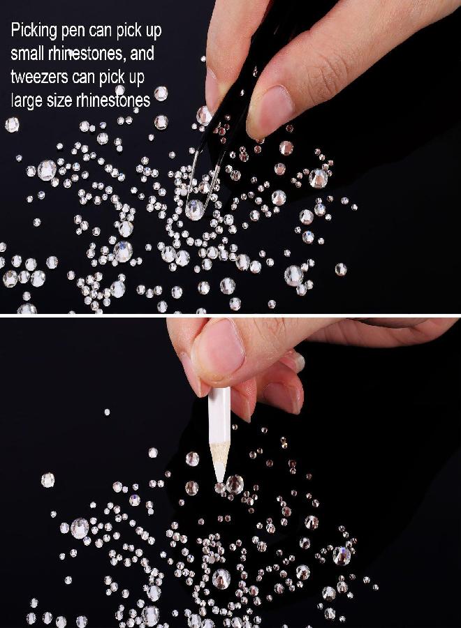 TecUnite 2000 Pieces Flat Back Gems Rhinestones 6 Sizes (1.5-6 Mm) Round Crystal Rhinestones with Pick up Tweezer and Rhinestones Picking Pen for Crafts Nail Clothes Shoes Bags DIY Art (Clear)  - Image 2