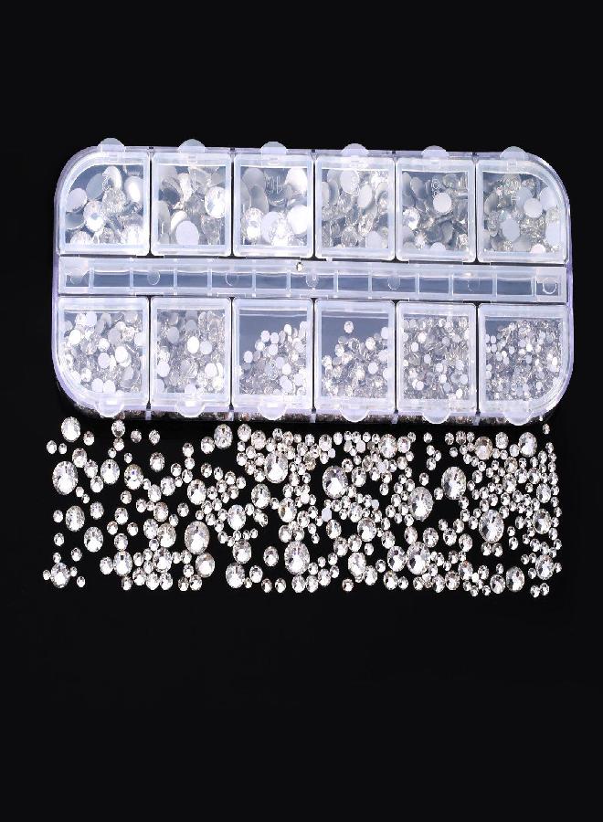 TecUnite 2000 Pieces Flat Back Gems Rhinestones 6 Sizes (1.5-6 Mm) Round Crystal Rhinestones with Pick up Tweezer and Rhinestones Picking Pen for Crafts Nail Clothes Shoes Bags DIY Art (Clear)  - Image 3